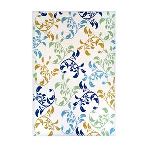 Tapis décoratif rectangulaire floral/botanique Sunset par Cam Living de style mi-siècle moderne, 6 pi x 8 pi, blanc cassé