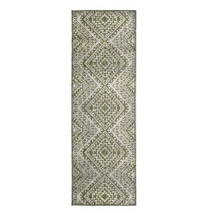 Tapis de passage rectangulaire géométrique Magnolia par Cam Living de style mi-siècle moderne, 2 pi x 6 pi, vert