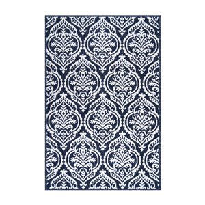 Tapis décoratif rectangulaire damassé Sunset par Cam Living de style mi-siècle moderne, 6 pi x 8 pi, noir