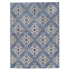 Tapis décoratif rectangulaire damassé Horizon par Cam Living de style mi-siècle moderne, 6 pi x 8 pi, bleu