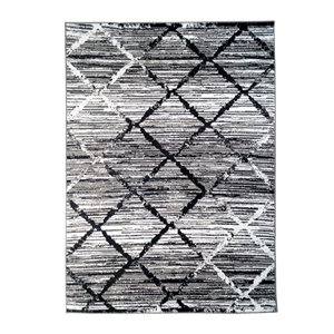 Tapis décoratif rectangulaire géométrique Amelie par Cam Living de style mi-siècle moderne, 5 pi x 7 pi, gris