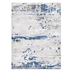 Tapis décoratif rectangulaire abstrait Magnolia par Cam Living de style mi-siècle moderne, 7 pi x 10 pi, bleu