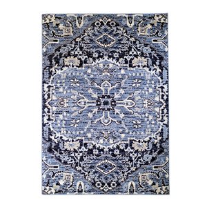 Tapis décoratif rectangulaire médaillon Jessie par Cam Living de style mi-siècle moderne, 5 pi x 7 pi, bleu