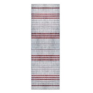 Tapis de passage rectangulaire à rayures Magnolia par Cam Living de style mi-siècle moderne, 2 pi x 6 pi, rouge