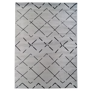 Tapis décoratif rectangulaire géométrique gris Amelie par Cam Living de style mi-siècle moderne, 5 pi x 7 pi