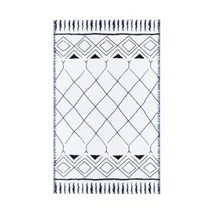 Tapis décoratif rectangulaire géométrique Athena par Cam Living de style mi-siècle moderne, 3 pi x 5 pi, blanc cassé