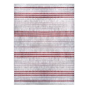 Tapis décoratif rectangulaire à rayures Magnolia par Cam Living de style mi-siècle moderne, 7 pi x 10 pi, rouge