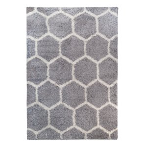 Tapis décoratif rectangulaire géométrique Maxim Shag de Cam Living de style mi-siècle moderne, 5 pi x 7 pi, blanc