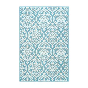 Tapis décoratif rectangulaire damassé Sunset par Cam Living de style mi-siècle moderne, 2,5 pi x 4 pi, bleu