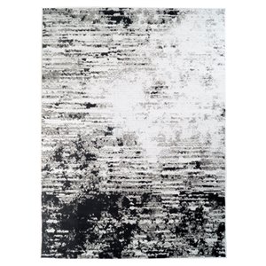 Tapis décoratif rectangulaire abstrait blanc Amelie par Cam Living de style mi-siècle moderne, 5 pi x 7 pi