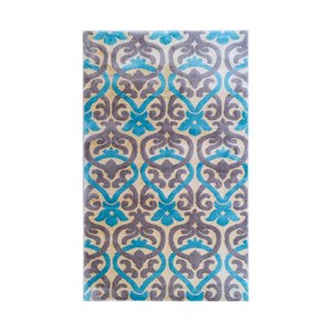 Tapis décoratif rectangulaire damassé Athena par Cam Living de style mi-siècle moderne, 3 pi x 5 pi, gris