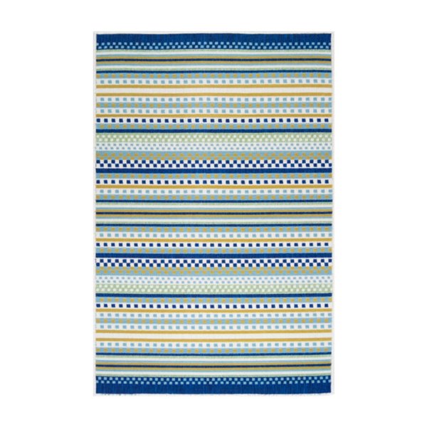 Tapis décoratif rectangulaire géométrique Sunset par Cam Living de style mi-siècle moderne, 6 pi x 8 pi, bleu