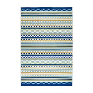 Tapis décoratif rectangulaire géométrique Sunset par Cam Living de style mi-siècle moderne, 6 pi x 8 pi, bleu