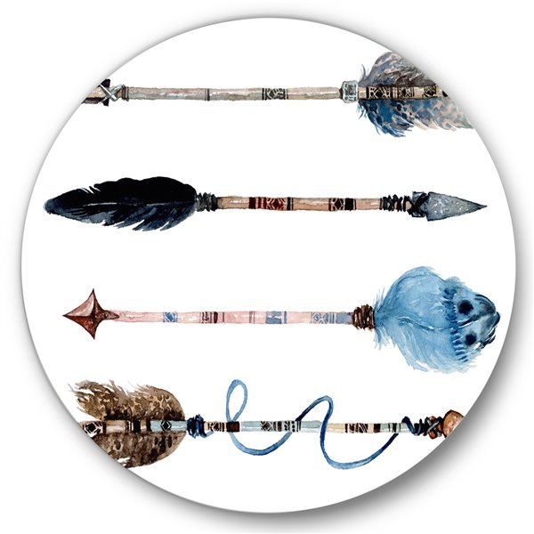 Designart 29-in H x 29-in W Ethnic Feathers and Flowers on Native Arrows IV - Bohemian Metal Art
