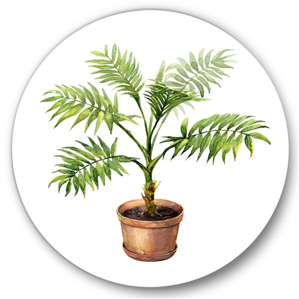 Designart 23-in H x 23-in W Palm in Clay Flowerpot - Traditional Metal Circle Wall Art