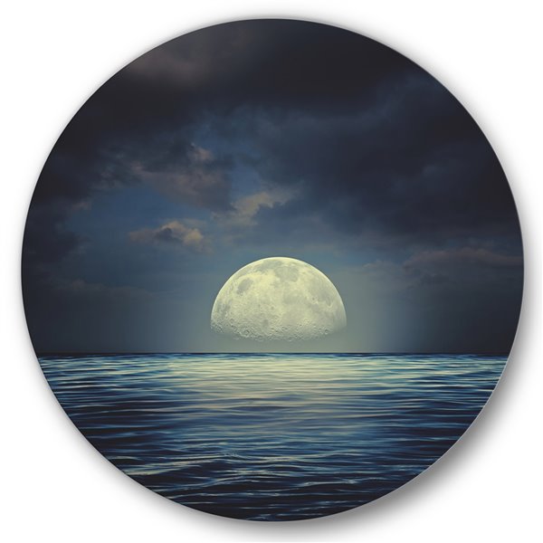 Designart 36-in H x 36-in W Super Moon Over The Sea II - Nautical Metal Circle Wall Art