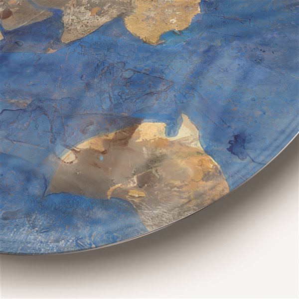 Designart 36-in H x 36-in W Golden Blue World Map - Traditional Metal Circle Wall Art