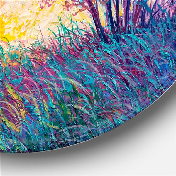 Designart 29-in H x 29-in W Sunset in Autumnal Landscape - Traditional Metal Circle Wall Art