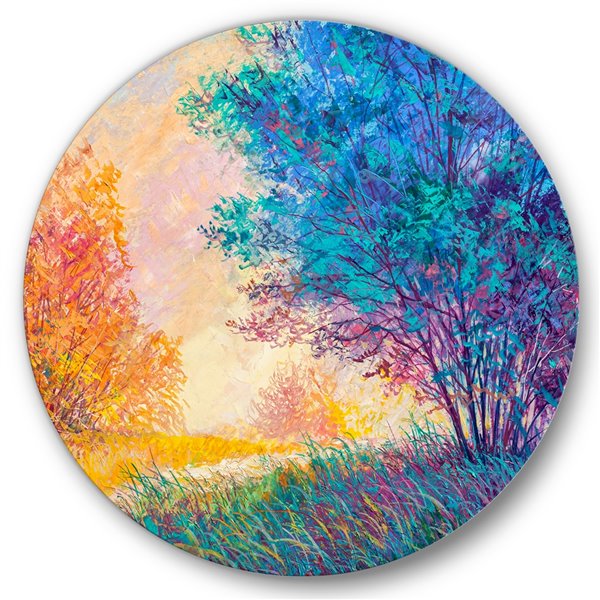 Designart 29-in H x 29-in W Sunset in Autumnal Landscape - Traditional Metal Circle Wall Art