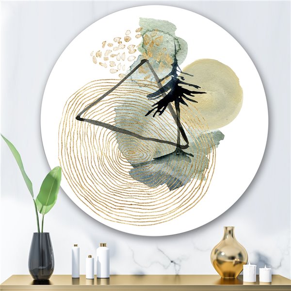 Designart 36-in H x 36-in W Of Mountains Moon and Tree - Mid-Century Modern Metal Circle Art