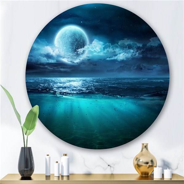 Designart 36-in H x 36-in W Romantic Moon Over Deep Blue Sea II