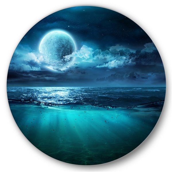 Designart 36-in H x 36-in W Romantic Moon Over Deep Blue Sea II