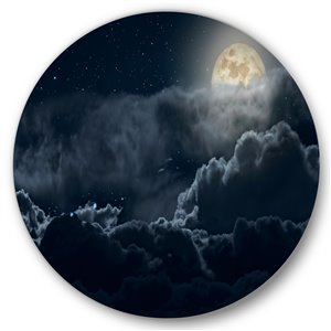 DesignArt 23-in H x 23-in W Cloudy Full Moon Night - Nautical & Coastal Metal Circle Wall Art