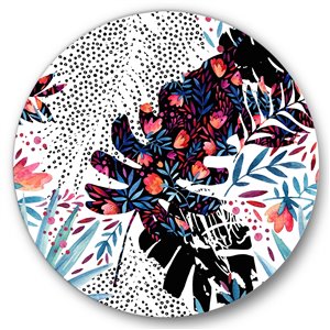 DesignArt 29-in H x 29-in W Tropical Floral Patchwork I - Tropical Metal Circle Wall Art
