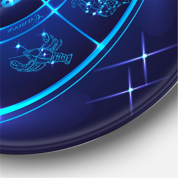 Designart 29-in H x 29-in W Neon Deep Blue Horoscope Circle with Zodiac Signs - Modern