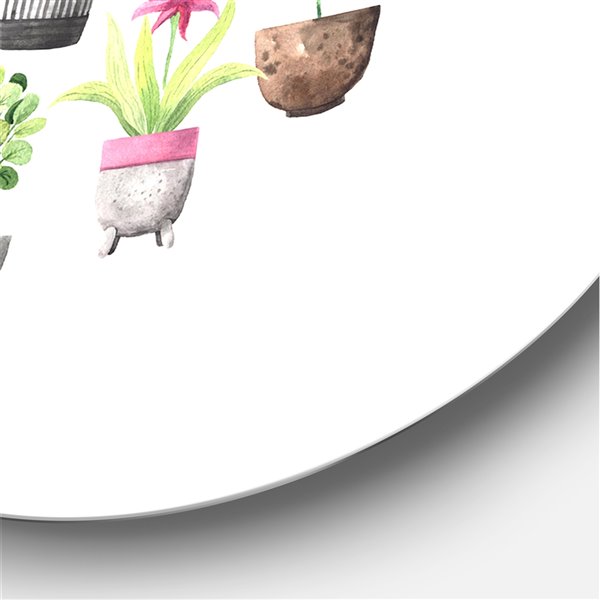 Designart 29-in H x 29-in W Cacti in Ceramic Pots in Gentle Tones II - Traditional Metal Circle Art