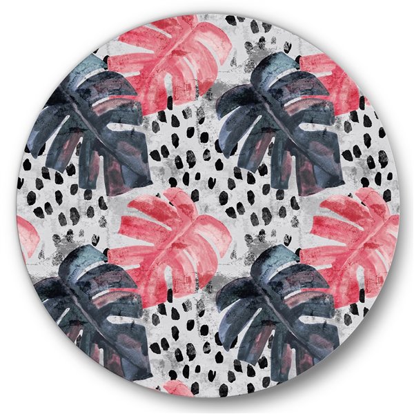 Designart 23-in H x 23-in W Colored Monstera on Rough Brush Strokes I - Tropical Metal Circle Art