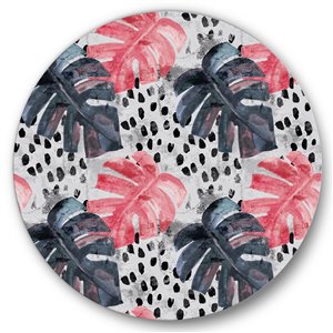 Designart 29-in H x 29-in W Colored Monstera on Rough Brush Strokes I - Tropical Metal Circle Art