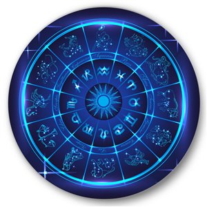 Designart 23-in H x 23-in W Neon Deep Blue Horoscope Circle with Zodiac Signs - Modern