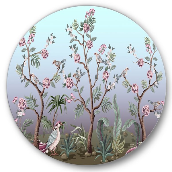 Designart 23-in H x 23-in W Chinoiserie with Birds and Peonies II - Traditional Circle Art