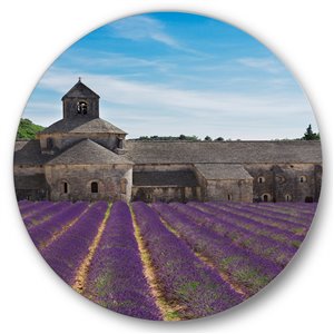 Designart 23-in x 23-in Lavender Field with Abbey in France Metal Circle Wall Art
