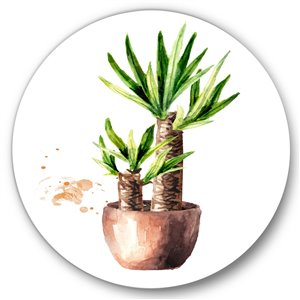 Designart 36-in x 36-in Yucca Tree in the Ceramic Flower Pot Traditional Metal Circle Wall Art