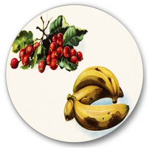 Designart 23-in x 23-in Banana and Red Berries Farmhouse Metal Circle Wall Art