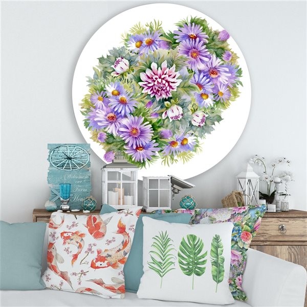 Designart 36-in x 36-in Bouquet with Purple Chrysanthemums and Daisies ...