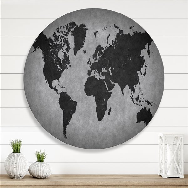 Designart 23-in x 23-in Ancient Map of the World IX Vintage Metal Circle Wall Art