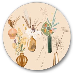 Designart 23-in x 23-in Bouquets of Wildflowers in Gold Vases III Traditional Circle Wall Art
