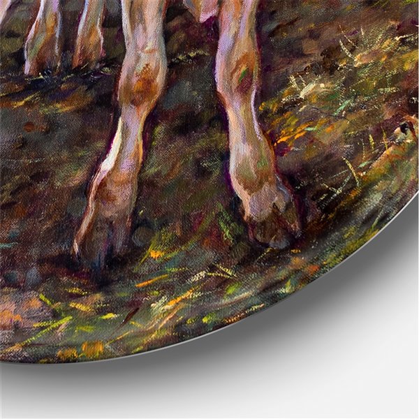 Designart 29-in x 29-in Two Cows in the Stable Farmhouse Metal Circle Wall Art