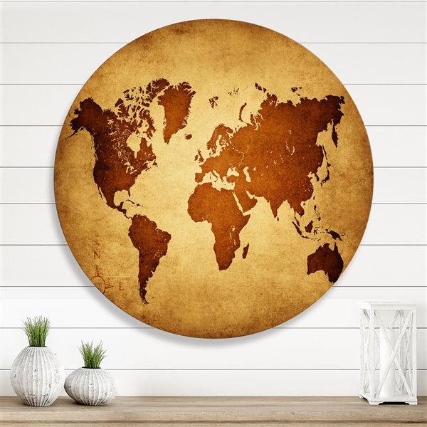 Designart 23-in x 23-in Ancient Map of the World VI Vintage Metal Circle Wall Art