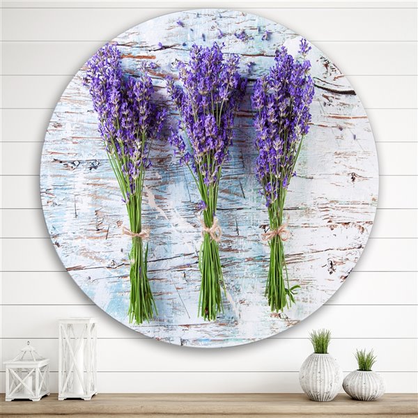 Designart 29-in x 29-in Fresh Lavender on Wood Farmhouse Metal Circle Wall Art