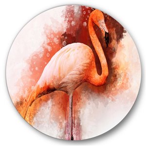 Designart 29-in x 29-in Portrait of Pink Flamingo II Farmhouse Metal Circle Wall Art