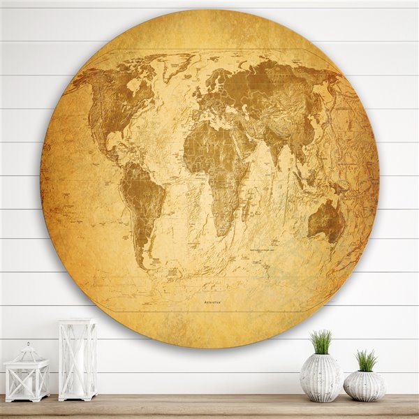 Designart 29-in x 29-in Ancient Map of the World X Vintage Metal Circle Wall Art