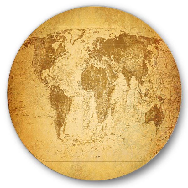 Designart 29-in x 29-in Ancient Map of the World X Vintage Metal Circle Wall Art