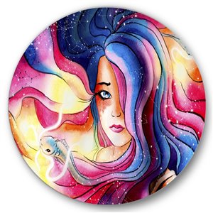 Designart 29-in x 29-in the Girl with the Glowing Hair Modern Metal Circle Wall Art