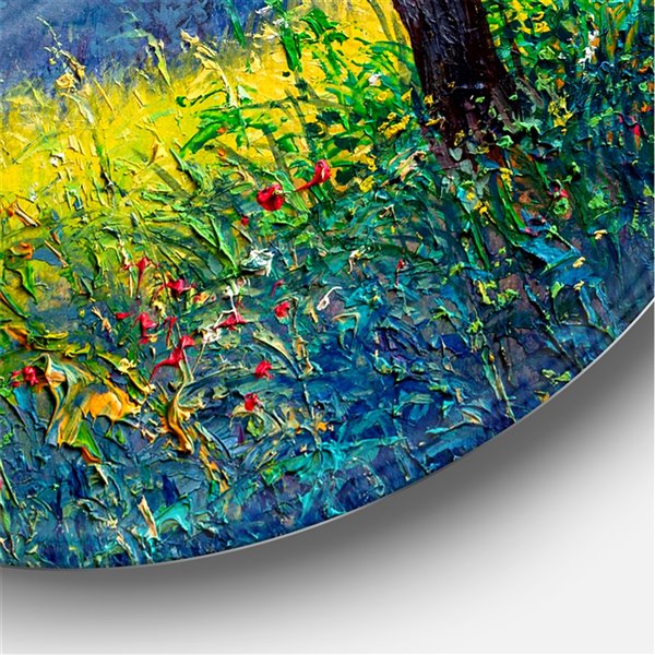 Designart 23-in x 23-in Summer Forest with River and Waterfall Traditional Circle Art
