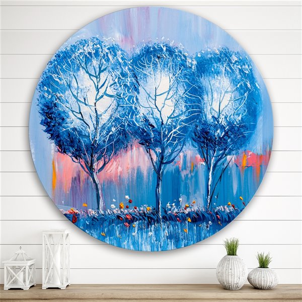 Designart 29-in x 29-in Colourful Trees Impressionist III Modern Metal Circle Wall Art