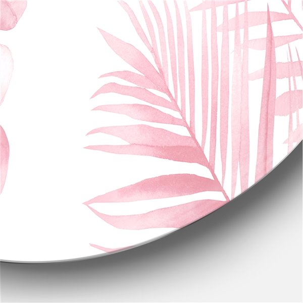 Designart 23-in x 23-in Blush Pinkeucalyptus and Palm Branches Shabby ChicCircle Art